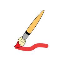 paint brush with red color icon, cartoon hand drawn style, isolated on white background. vector