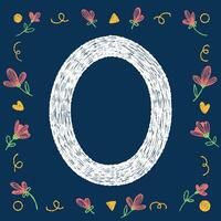 Playful hand-drawn chalk textured alphabetical letter O with decorative elements on a blue background, ideal for educational and creative design projects. vector
