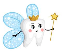 Cute tooth fairy with magic wand on white background vector