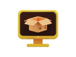 Computer monitor screen and open cardboard box icon 3d render illustration vector