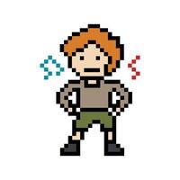 Cute pixel cartoon 8bit character man exercises training dance lifestyle music decoration life style 8 bit male boy dance with music game fitness isolated. vector