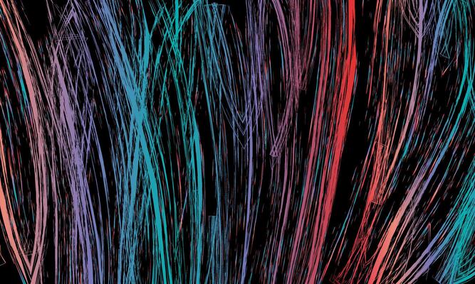 sketch ink hand drawn scribble texture. colorful brush on black background. lines scratch.