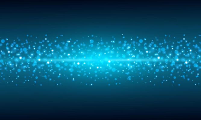 Blurred bokeh light on dark blue background. Abstract glitter defocused blinking stars and sparks.