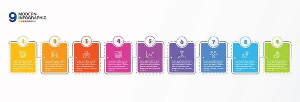 Basic infographic template with 9 steps, process or options, process chart, Used for process diagram, presentations, workflow layout, flow chart. vector