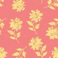 Hand drawn scribble retro flower in grunge texture seamless pattern vector