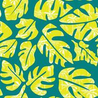 Hand drawn abstract monstera leaf with palm tree texture background seamless pattern vector