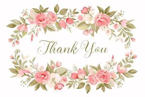 Thank you card with flower frame background vector