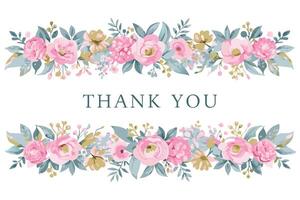 Thank you card with flower frame background vector