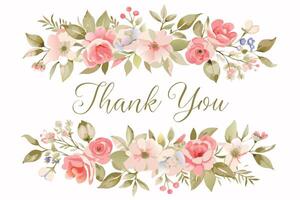 Thank you card with flower frame background vector