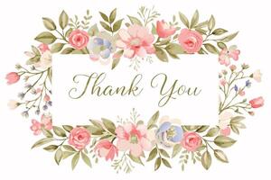 Thank you card with flower frame background vector