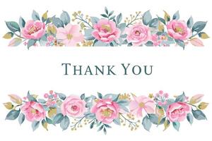 Thank you card with flower frame background vector