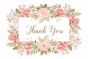 Thank you card with flower frame background vector