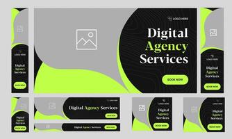 Digital agency services web bundle banner design, marketing agency web set banner template design, fully editable eps 10 file format vector