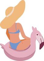 Lady in lifebuoy flamingo flat style isolated on white vector