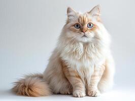 Persian cat sitting in front of white background photo