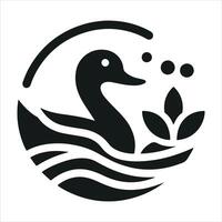 Black and white graphic illustration of a duck on a white background vector