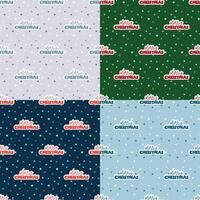 Set seamless pattern christmas text and stars vector