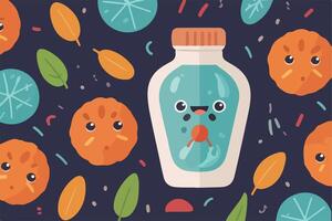 Seamless Pattern with Bottles of Disease. Sketches of Health and Disease - Hand-drawn Illustrations of Medical Elements. vector