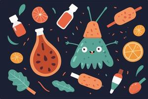 Seamless Pattern with Bottles of Disease. Sketches of Health and Disease - Hand-drawn Illustrations of Medical Elements. vector