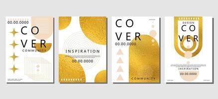 Abstract geometric poster background set with gold and peach color combination vector