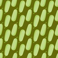 Seamless pattern featuring green courgettes. Zucchini pattern against a green background. vector