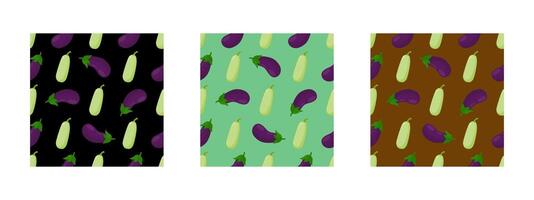 A beautiful pattern featuring green courgettes and eggplants, set against a colorful background. vector