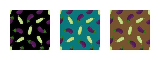 A beautiful pattern featuring green courgettes and eggplants, set against a colorful background. vector
