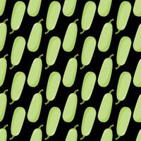 Seamless pattern with a green courgette. Zucchini pattern on a black background. vector