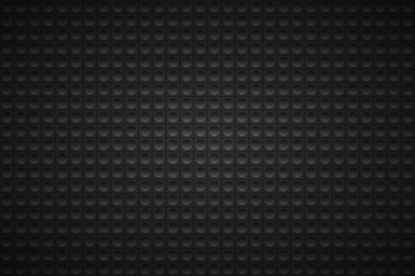 Dark grey abstract background. Dark squares with black circle. Perforated geometric black metallic background. Abstract material wallpaper