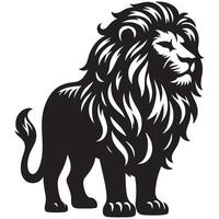 a black and white drawing of a lion with a mane with white background. vector