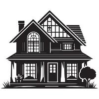 a black and white drawing of a house with a house in the background with white background vector
