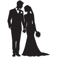 a black and white photo of a bride and groom with white background vector
