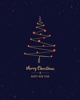 Merry Christmas tree outline greeting text card golden illustration design background. Greeting card. Xmas tree. vector
