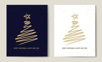 Merry Christmas tree outline greeting text card set golden illustration design background. Greeting card. Xmas tree. vector