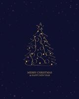 Merry Christmas tree outline greeting text card golden illustration design background. Greeting card. Xmas tree. vector