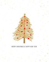 Merry Christmas tree outline greeting text card golden illustration design background. Greeting card. Xmas tree. vector