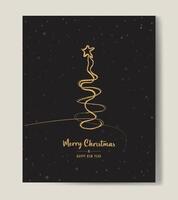 Merry Christmas tree outline greeting text card golden illustration design background. Greeting card. Xmas tree. vector