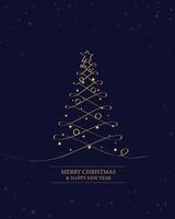 Merry Christmas tree outline greeting text card golden illustration design background. Greeting card. Xmas tree. vector