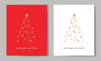 Merry Christmas tree outline greeting text card set golden illustration design background. Greeting card. Xmas tree. vector