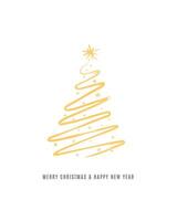 Merry Christmas tree outline greeting text card golden isolated illustration design background. Greeting card. Xmas tree. vector