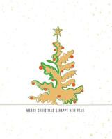 Merry Christmas tree outline greeting text card golden illustration design background. Greeting card. Xmas tree. vector