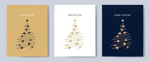 Merry Christmas tree outline greeting text card set golden illustration design background. Greeting card. Xmas tree. vector