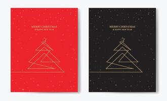 Merry Christmas tree outline greeting text card set golden illustration design background. Greeting card. Xmas tree. vector
