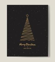 Merry Christmas tree outline greeting text card golden illustration design background. Greeting card. Xmas tree. vector