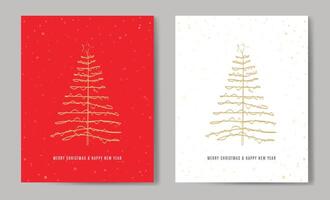Merry Christmas tree outline greeting text card set golden illustration design background. Greeting card. Xmas tree. vector