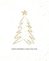 Merry Christmas tree outline greeting text card golden illustration design background. Greeting card. Xmas tree. vector
