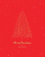 Merry Christmas tree outline greeting text card golden illustration design background. Greeting card. Xmas tree. vector