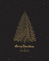 Merry Christmas tree outline greeting text card golden illustration design background. Greeting card. Xmas tree. vector