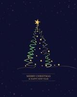Merry Christmas tree outline greeting text card golden illustration design background. Greeting card. Xmas tree. vector