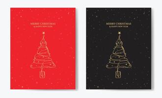 Merry Christmas tree outline greeting text card set golden illustration design background. Greeting card. Xmas tree. vector